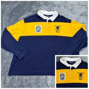 Polo Ralph Lauren Mens 4XB Rugby Shirt Navy Blue Yellow Skull Crossbones Crest